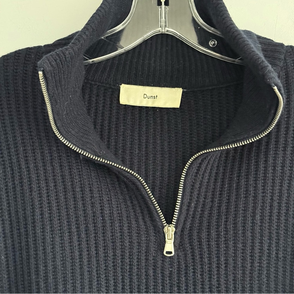 Dunst Half Zip Ribbed Wool Sweater Navy S Chunky Knit Minimalist Quiet Luxury - Picture 10 of 16